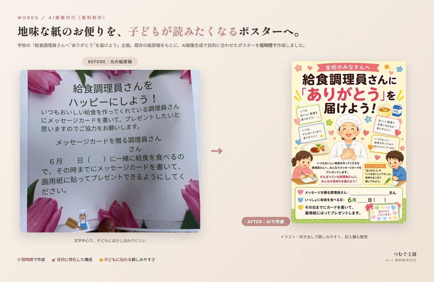 紙原稿をAIでリデザイン（before/after）
